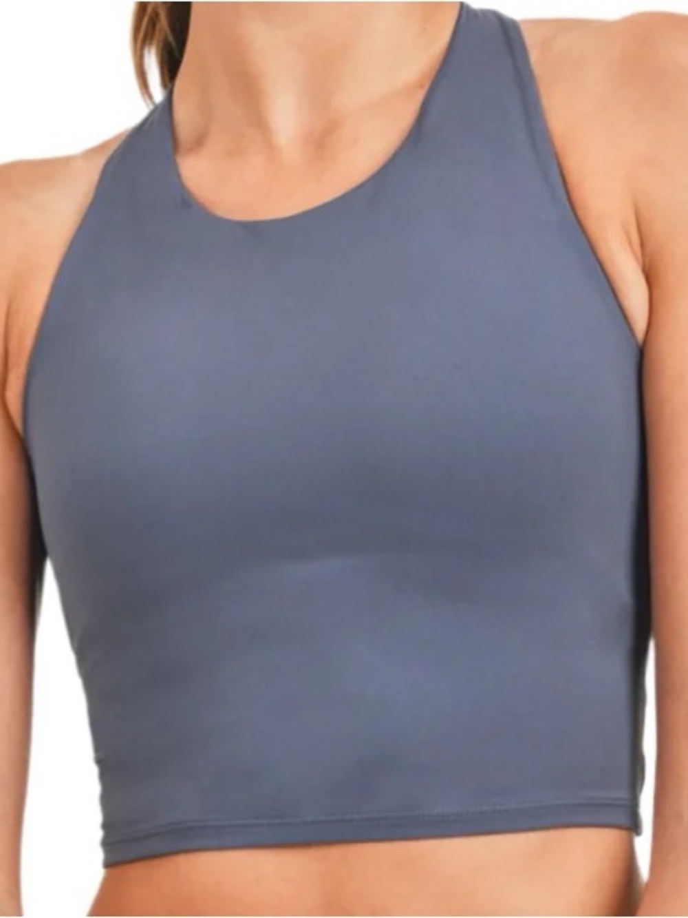 Mono b High Neck Cropped Athletic Tank - Grey Blue